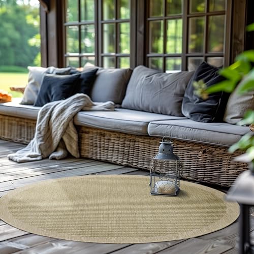 SIMPEX Outdoor Teppich Rund,Terrasse Balkon Garten Küchenteppich Einfarbiges Design Wetterfest Flachgewebe Sisal Look Waschbarer Teppich, Größe: 120 cm Rund, Farbe: Grün