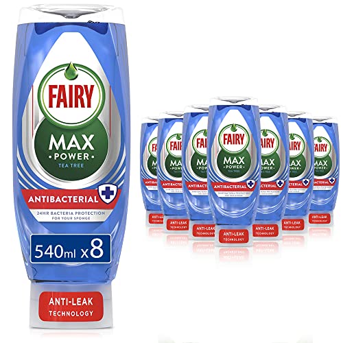 Fairy Max Power Washing Up Liquid Antibacterial 4.32 L (540 Ml X 8) Tea Tree Scent Easy & Effortless Cleaning Even On Your Greasiest Pots & Pans