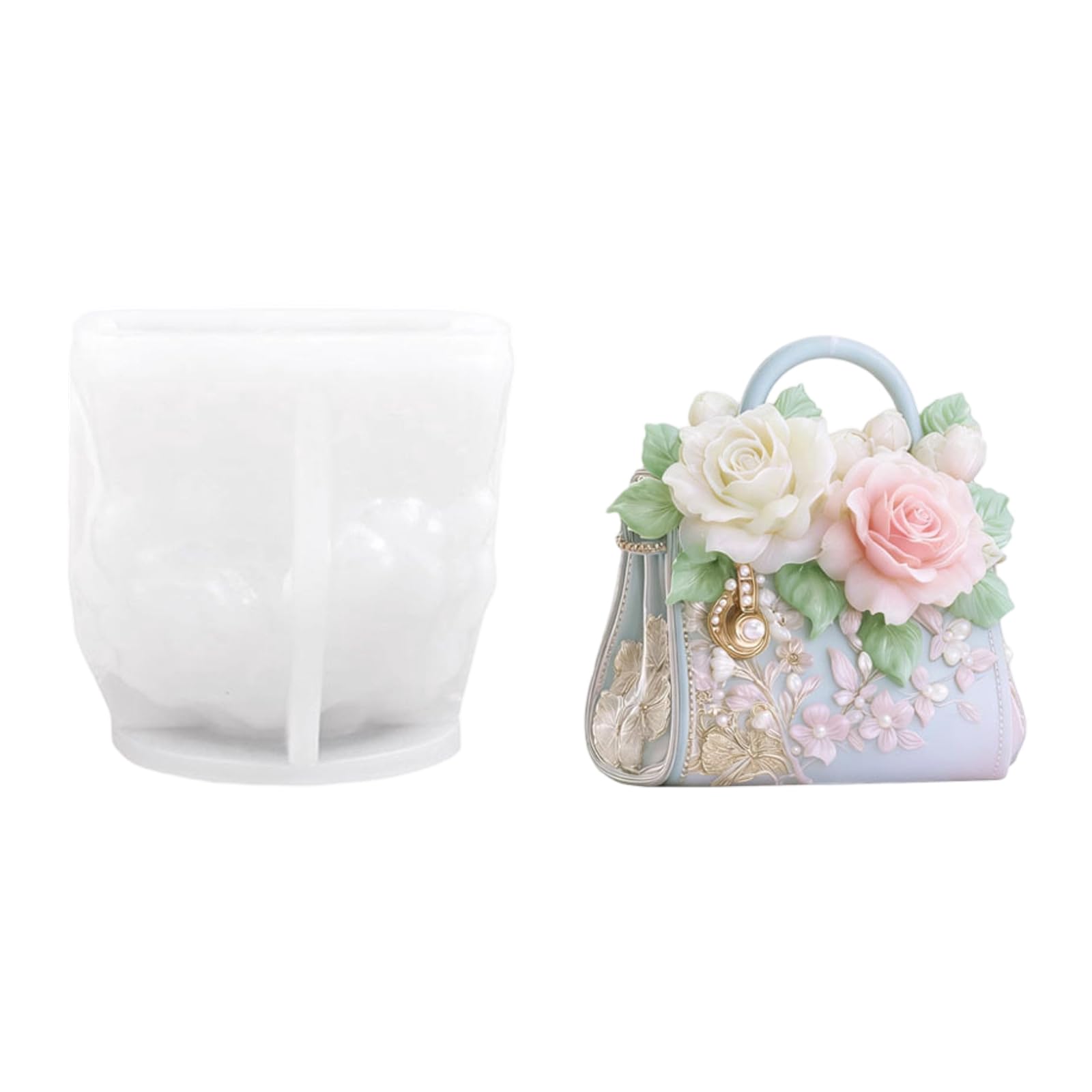 Xinsheinelry Bag Shape Silicone Molds Flower Purse Silicone Molds for Soap Gypsum Decoration Resin Art Making Cast
