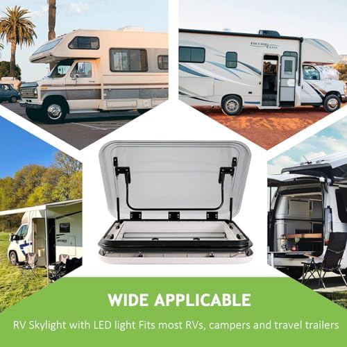 Upgraded RV Skylight with LED Light – 12V Roof Vent Hatch for Motorhome, Camper, Trailer – 70° Wide Opening, Anti-UV Double Acrylic, Insulated – Fits 1-2.4 Inch Roof Thickness (50 * 50cm)