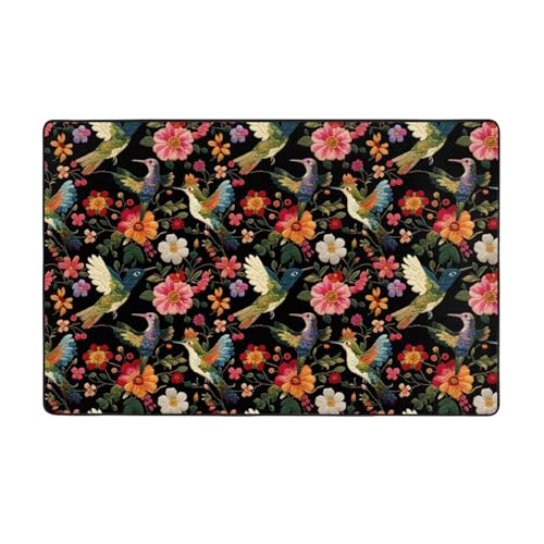 Tapis de salon imprimé colibri 152x99 cm antidérapant et lavable - 8