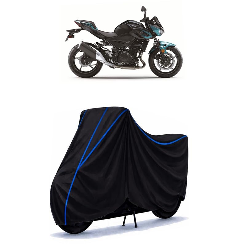 Image of Z400 Bike Cover Water Resistant Universal Motorcycle Rain | Heavy Duty UV Protection, Dust, Scratch Indoor Outdoor All Weather with Black Blue Piping Elastic
