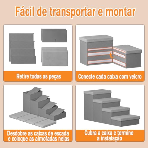 Escada Pet Com 4 Degraus Seguro Para Animais Idosos Cinza