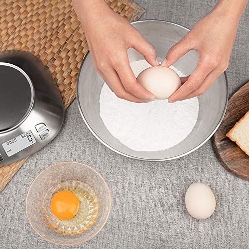 Digital Kitchen Scale with Removable Bowl 2.5L Volume, Electronic Stainless Steel Food Scale for Cooking Baking, Room Temperature, Alarm Timer, 12lb 5.5kg, Batteries Included