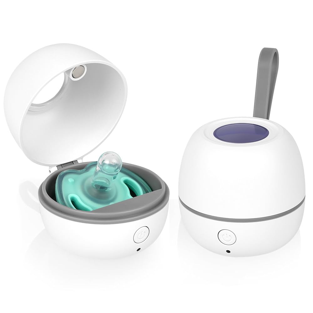 HOTUT Stérilisateur de Sucette Portable, Pacificateur Stérilisateur UV, Boîte Désinfectante à Sucettes, Élimine 99% des Germes, Boîte de Stérilisation UV, Rechargeable Type-C(Petit)