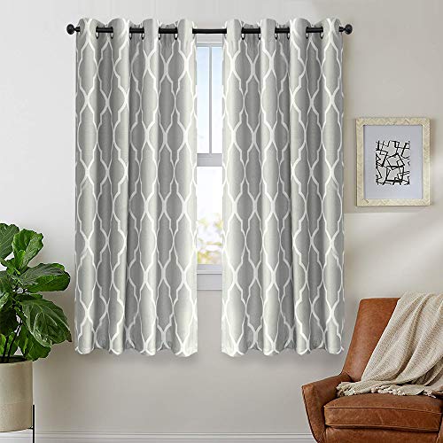 Linen Textured Curtains for Living Room Moroccan Tile Design 63 inches Long Curtains