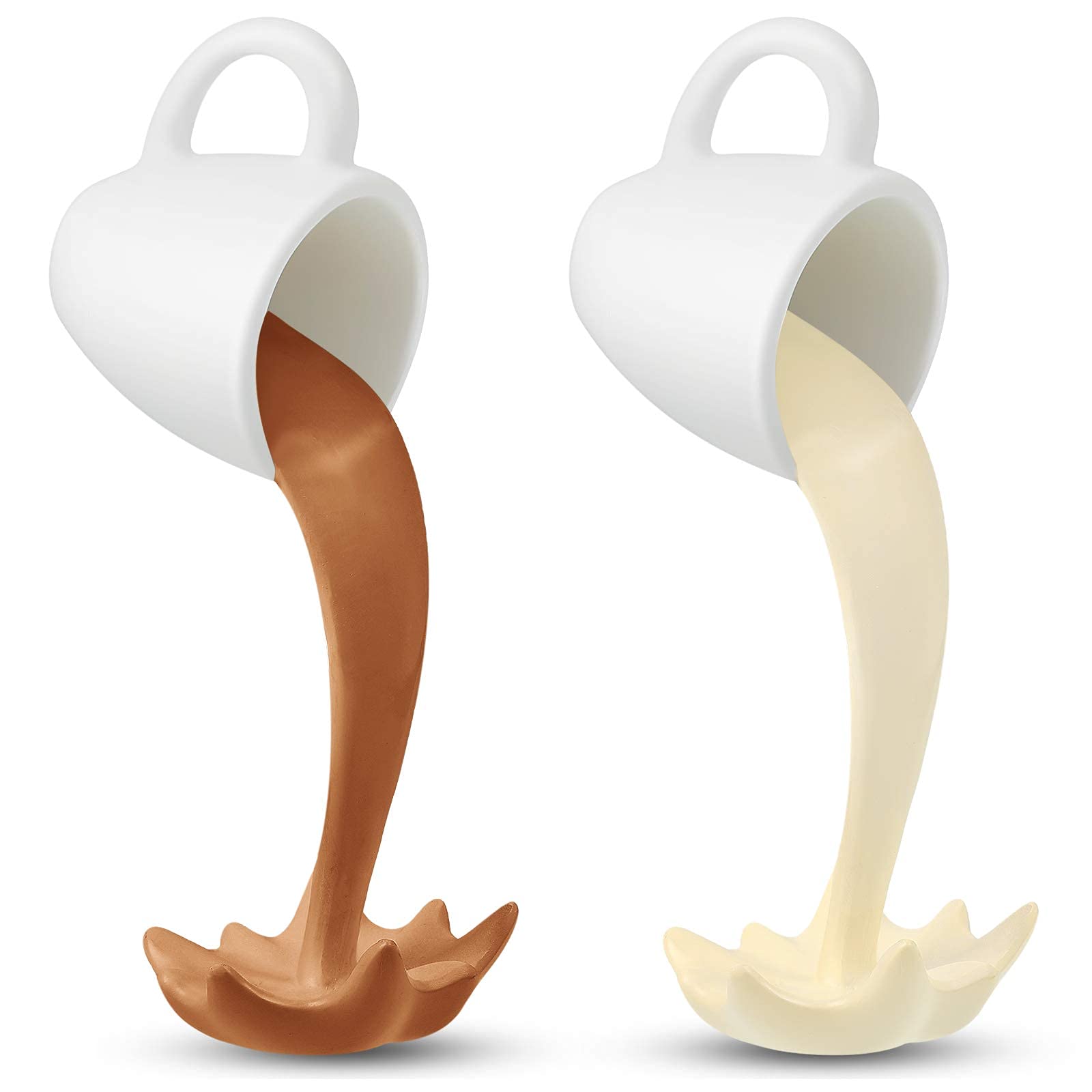 2 pcs floating coffee cup magical pouring sprinkling water splashing fun coffee cup sculpture art decoration, suitable for home, kitchen, kitchen decoration (Coffee&Cream)