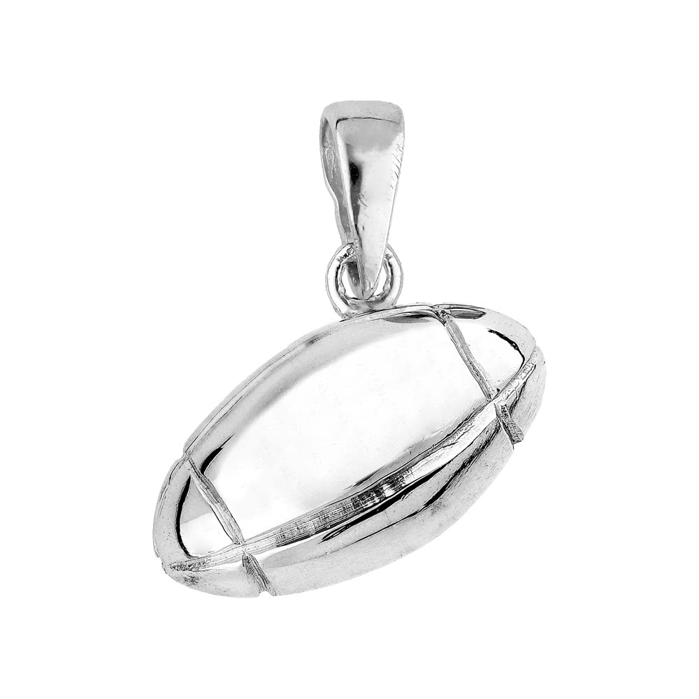 Pendentif petit ballon rugby argent rhodié (Argent 925‰ + protection Rhodium) 15mm de long + écrin (offert) + Certificat d'Authenticité Argent 925‰