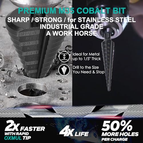 Oxmul CO158Z Large Step Drill Bit For Steel, 1-5/8"(Pro) 13Holes, M35 Cobalt Drill Bits thumb #1