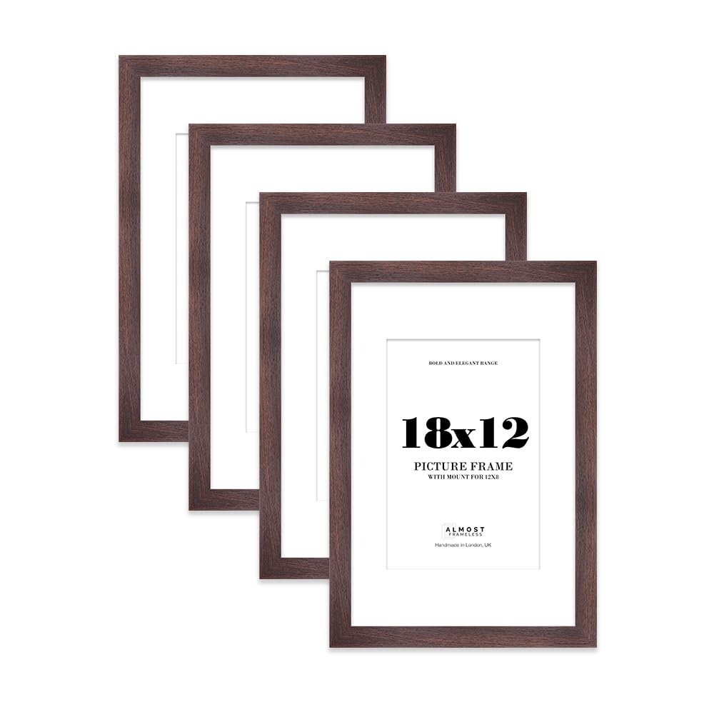 18x12" Walnut Frame With Mount for 12x8" Pictures 28mm Edge Portrait and Landscape Display with Wall Hooks, 4 Pack — image 1
