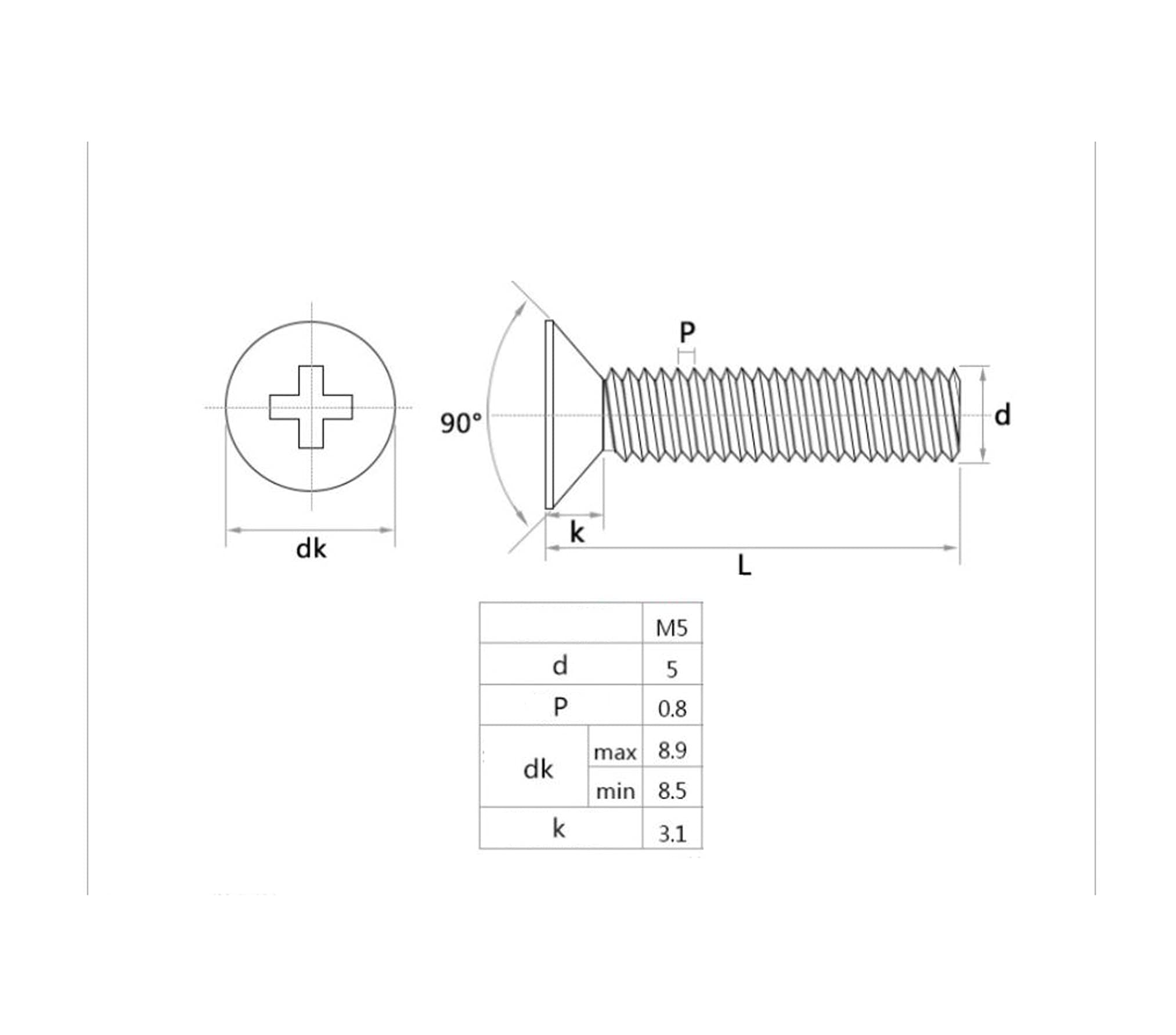 cseao 250pcs Metrisches M5 flat head Phillips Maschine Schrauben Muttern Unterlegscheiben Sortiment Kit, 304 Edelstahl
