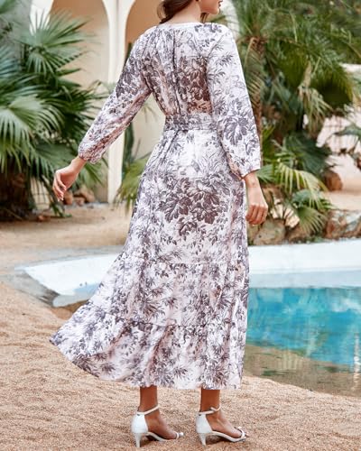 Image of YEXPINE Women's Ruffle Maxi Dress Puff Sleeve Flowy Tiered Long Dress with Belt