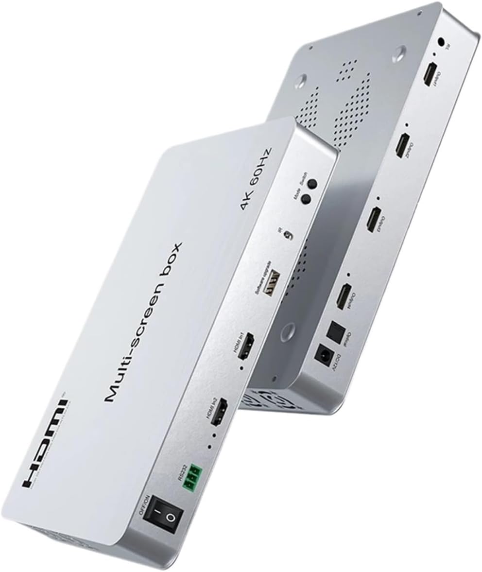 4K HDMI Multiviewer Switch Support 2x2 Splicing Quad Multi Viewer Seamless Switcher 3.5mm Audio Output Support with Remote(with EU Plug)