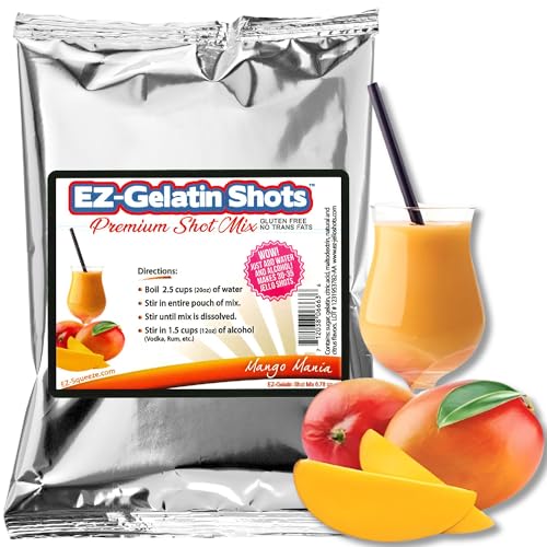 Mango Mania Jello Shot Mix 6.78 oz - Premium Gluten-Free Jello Mix for Tasty Jello Shots - Easy to Make EZ Gelatin Powder Mix for Jello Shots - Adult New Year and Holiday Party Supplies