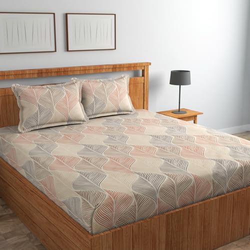 Image of Blue Strip Polycotton Fitted Bedsheet, King 72x78 (Beige) | 300 TC | All-Round Elastic Grip | Soft, Breathable & Colourfast | Wrinkle Resistant | Machine Washable