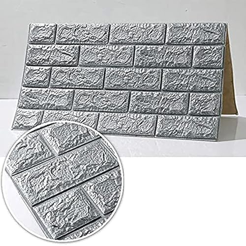 Image of 3D Brick Wallpaper for Wall | Self Adhesive PE Foam DIY Panel | Peel & Stick Decor for Home, Living, Bedroom & Office (70 x 77 cm, Appx 5.8 Sq Ft) (1, Grey)