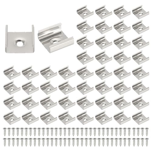 Image of PATIKIL LED Strip Clips, 70pcs Stainless Steel Mounting Brackets Fixing Clip Clamp Support Holder with Screws for 18mm LED Strip Lighting Cable