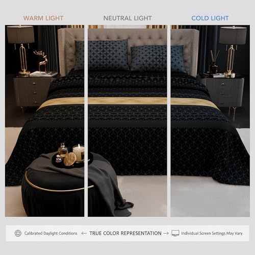 Image of Stoa Paris 100% Bamboo Cotton King Size Bedsheet with 2 Pillow Covers, 200TC Printed Bedding Set, Breathable, All-Season Comfort, Aesthetic Home Decor, Imperial Grandeur - Midnight Crest(228cmx274cm)