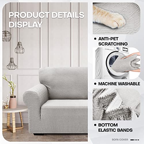 Znsayotx 1 Piece Jacquard Couch Covers For 3 Cushion Couch Living Room High Stretch Sofa Cover Pets Dogs Friendly Anti Slip Thickened Slipcovers Furniture Protector (Large, New Pattern Silver Grey) #TOP2