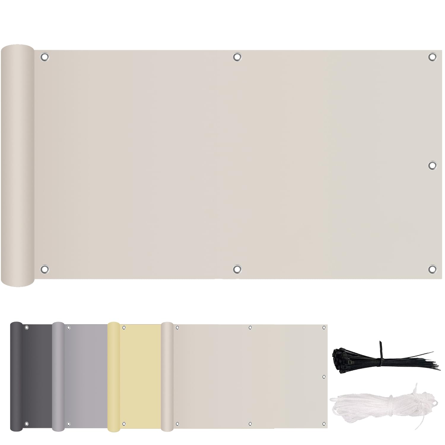 Protezione frangivista per balcone, 100% poliestere, 160 g/m², 100 x 400 cm, con accessori di montaggio, ideale per balconi, terrazze e giardini, colore tortora
