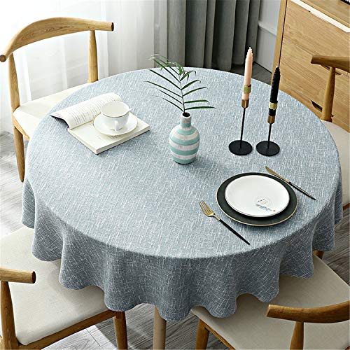 Fhberni Heavy Weight Round Tablecloth, Decorative Solid Color Table Cover, Cotton Linen Table Cloth For Kitchen Dining Home Tabletop Decoration, Light Blue, Round - 55" #TOP1