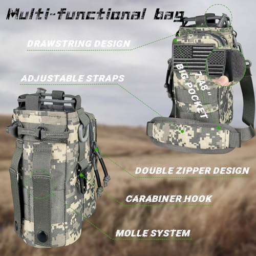 Image of 32 oz Insulated Water Bottle with Sleeve - Stainless Steel Metal Military Black Water Jug, Gym Water Bottles for Men Sports Workout Hiking with Ocean Camo Water Bottle Pouch