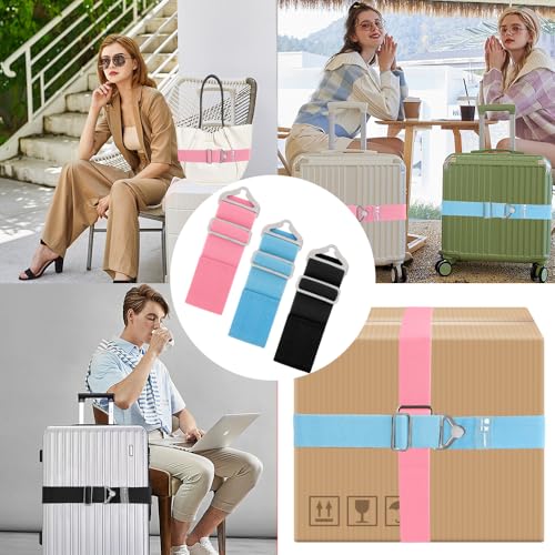 Image of 2-in-1 Luggage Straps for Suitcases Travel Belt Luggage Straps Add a Bag Adjustable Suitcase Straps Over Handle Travel Belt for Carry On Bag with Alloy Buckle Elastic Belt Travel Essential Accessories