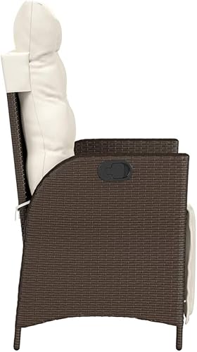 Miniatura 6 de Sillas para patio reclinables, 2 piezas con reposapiés, de poliéster marrón y ratán cómodo, sillas de terraza al aire libre, Sillas para Comedor