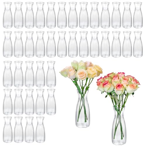40Pcs Plastic Bud Vases Bulk Small Plastic Vases, Clear Container for Flowers Height Shatterproof Bud Vase, Mini Vintage Floral Vase for Home Decor, Living Room, Office Decoration, Party