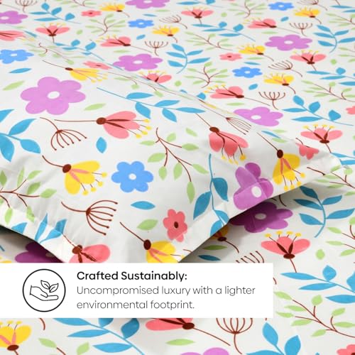 Image of Rivermoor 200 TC Ultrasoft Bedsheet for Double Bed | Queen Size Bed Sheet with 2 Pillow Covers | White & Pink Floral | 88 x 96 Inches | Breathable & Hypoallergenic
