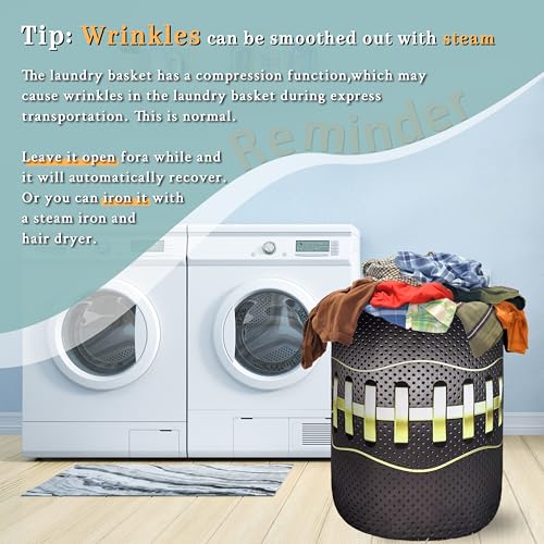 Image of Grey Baseball Laundry Basket Oxford Cloth Hamper 18.9x16.5 Inch | Foldable With Handle Tote Bag Sports Theme Laundry Hamper Clothes Storage Bucket Toy Organizer For Bathroom /Laundry /Bedroom