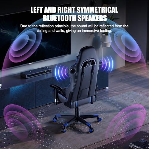 GTRACING Gaming Chair with Speakers, Video Game Chair Bluetooth Music with Lumbar Support, Ergonomic Comfortable Office Computer Chair for Adults, Height Adjustable Reclining Chairs, 360° Swivel, Blue - Image 4