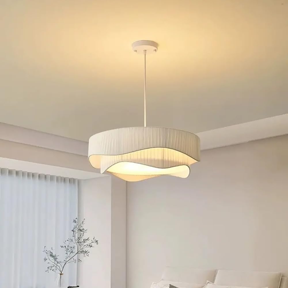 XQIDIANAA Boho Chandelier,23.6" Fabric Rattan Chandelier 1-Light Coastal Pendant Light Adjustable Drum Large Pendant Lighting Fixtures for Dining Room
