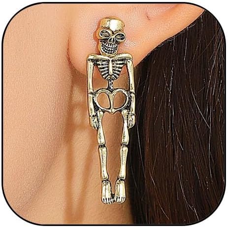 Gothic Skull Earrings Punk Skeleton Earrings Vintage Rock Halloween Earrings Spooky Skull Skeleton Dangle Earrings for Women Men Party Jewelry