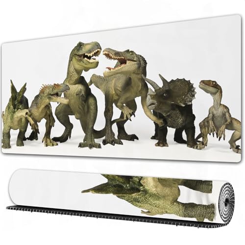 FEHWI Grand Tapis de Souris de Jeu avec Bords surpiqués et Dos antidérapant,sous-Main pour Clavier et Souris,Enfants, Dinosaures T Rex Jurassique 3D Dino Fossile Art Design Histoire,90×40 cm