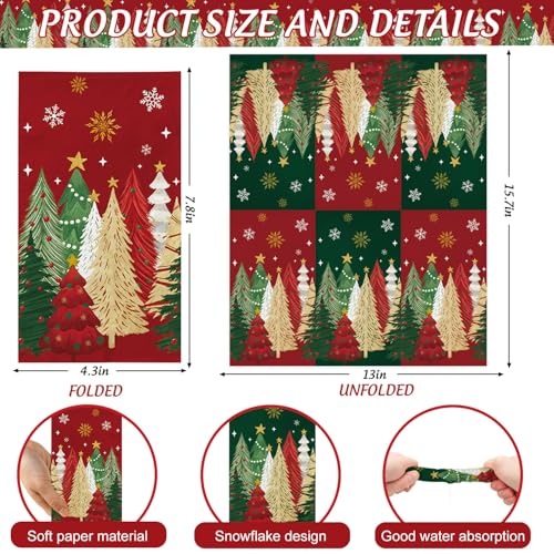 100 Christmas Guest Napkins Snowflake & Tree Disposable Paper Christmas Cocktail Guest Hand Towel for Xmas Party Table Dinner Kitchen Bathroom – Image 3