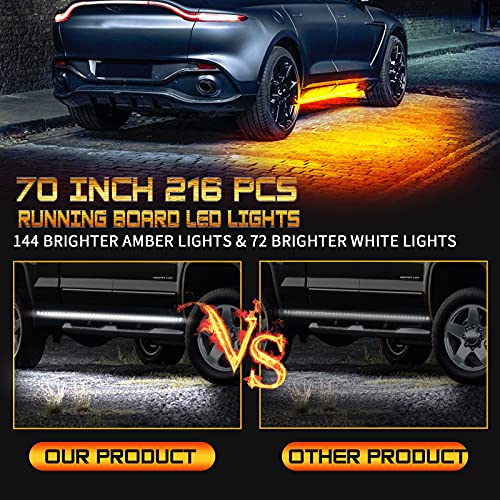 I Litton 2 Pcs 70 Inch Led Running Board Light Led Side Maker Light With 216 Leds Sequential Amber Turn Signal Light Strip White Courtesy Light Running Led Board Light For Trucks Vehicle Car Suv(70”) #TOP3