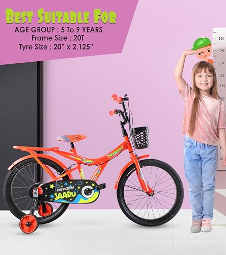 Image of OXYGEN Kids Cycle for Girls 6-9 Years, 20 Inch Tyres, Single Speed Non-Geared Bicycle with Steel Frame, Front & Rear Wire Brakes (Orange)