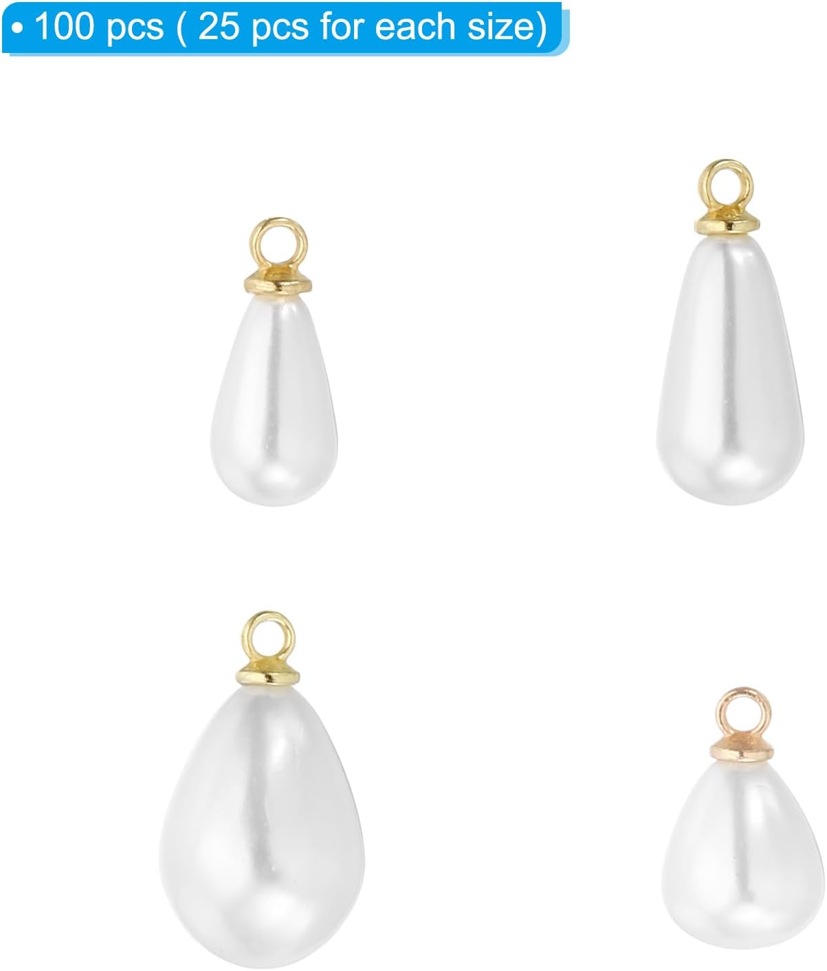 PATIKIL 100 Pcs Pearl Charm, Pearl Beads Teardrop Faux Pearl Pendant Charm with Loop for Jewelry Making Bracelets Earrings - Image 3