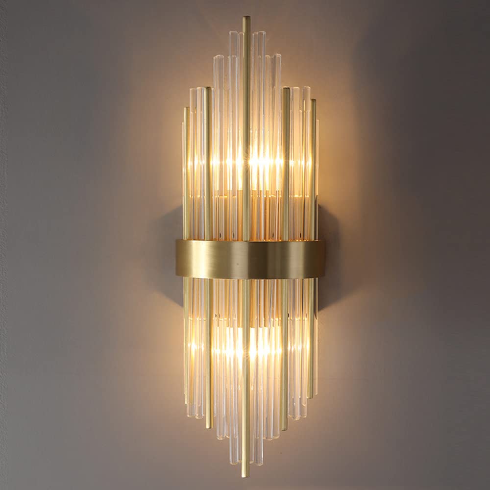 ZTCHSENZT Wall Sconces, Crystal Wall Sconces Wall Lamp E12 Base Bedside Sconce in Brushed Brass Finish Bath Vanity Light Fixtures All Copper Wall Lights for Bedroom, Lounge, Farmho