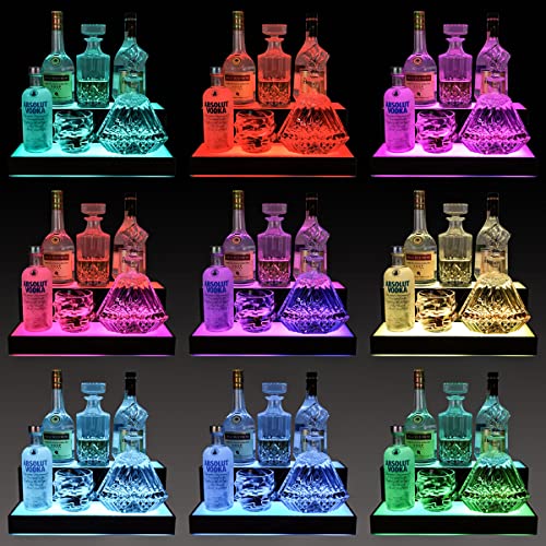 Goh&Fty Led Lighted Liquor Bottle Display Shelf,App16/24In-2Step Led Bar Shelf With Wireless Remote& Multicolor Led Light,Liquor Cabinet For Home Bar Accessories,-16Inche2 Tier #TOP2