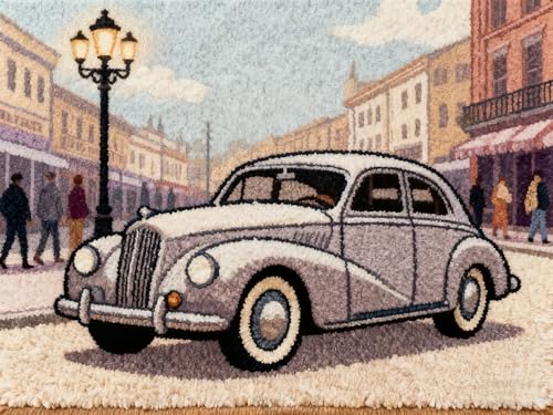 Kitquiver Kit De Tapis À Nouer Soi-Même, Voitures Rétro 60 X 90 Cm, Kit De Crochet, Kit De Point De Croix, Pour Bricolage, Artisanat, Cadeaux, Paillasson, Décoration Principale