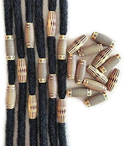 60PCS Dreadlocks Beads Wood-Like Hair Jewerly Imitation Wood Long Tube Beads Hair Accessories for Braids Twists Locs DIY Craft Barrel Beads