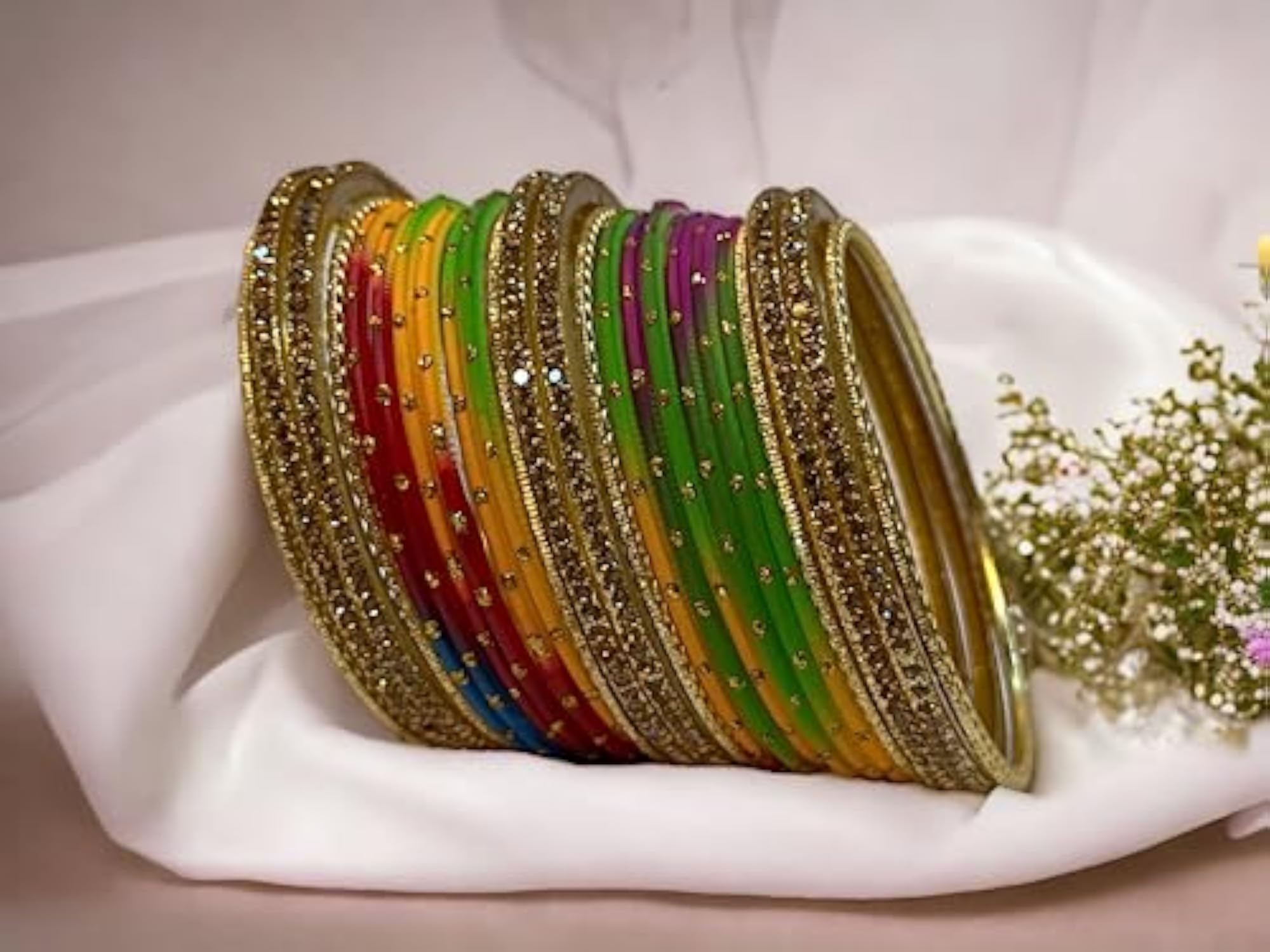Nion Dot Matte Finish Glass & Metal Bangle Set
