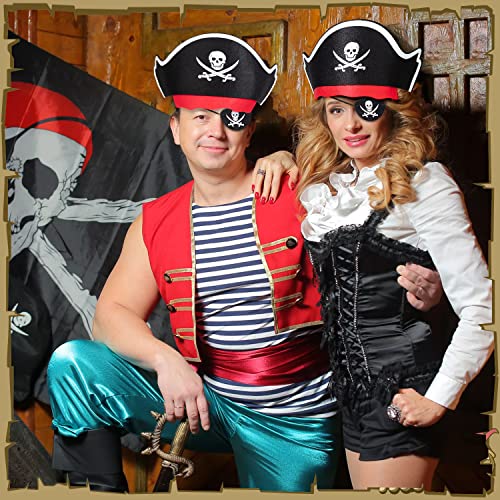 16Pcs Pirate Hats For Kids, 8 Pcs Skull Caribbean Pirate Captain Hat And 8 Pcs Black Pirate Eye Mask For Halloween Cosplay Party Supplies #TOP6