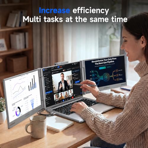 Image of AOC 14 inch Laptop Screen Extender, Triple Portable Monitor for 13 inch-17.3 inch Laptops, 1080P FHD IPS Display, HDMI /USB-C Cable Plug-Play, Laptop Monitor Extender for Mac /Windows (Gray)