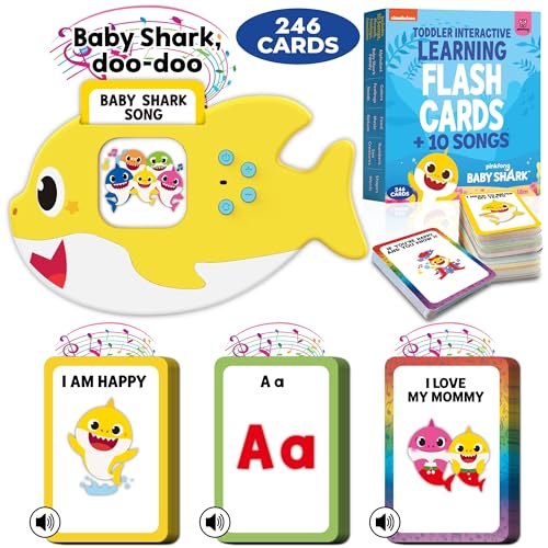 Baby Shark Flash Cards for Toddlers 2-4 Years | Sensory Toys for Autism and Autistic Non-Verbal Kids Ages 2 3 4 5 6 | Speech Therapy Learning Toys with Music, Phrases, ABC, Numbers, Sight Words