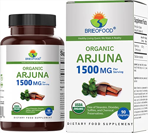 Brieofood Organic Arjuna 1500mg 45 Servings Vegetarian Gluten Free 90 Vegetarian Tablet