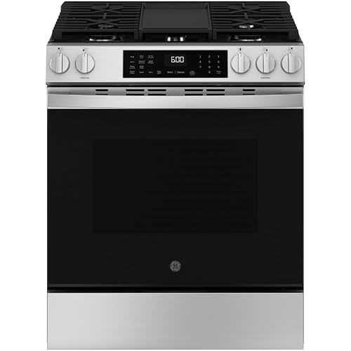 GE GGS600AVFS 30 inch Slide-In Gas Convection Range with Steam Cleaning and EasyWash Tray, Stainless Steel