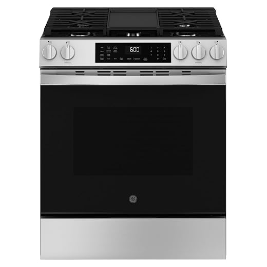 GE GGS600AVFS 30 inch Slide-In Gas Convection Range with Steam Cleaning and EasyWash Tray, Stainless Steel